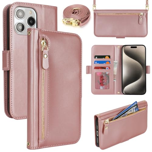 Lipvina Handyhülle für iPhone 15 Pro Max mit praktischem Band und Kartenfach - stilvolle Klapphülle mit Handykette aus hochwertigem Leder Hülle für iPhone 15 Pro Max - roségold Lipvina Handyhülle für iPhone 15 Pro Max mit praktischem Band und Kartenfach - stilvolle Klapphülle mit Handykette aus hochwertigem Leder Hülle für iPhone 15 Pro Max - roségold von Lipvina