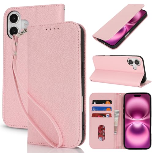 Lipvina Handyhülle für iPhone 16 Plus.Premium PU-Leder Handyhülle mit Kartenfach,Standfunktion,RFID-Schutz.Klapphülle und Handytasche aus lederhülle,kompatibel für das iPhone 16 Plus,Rosa von Lipvina