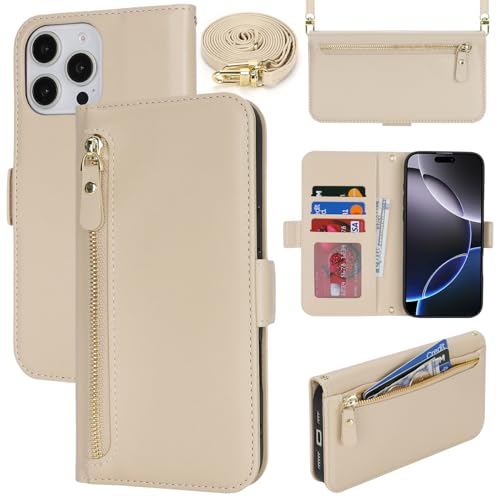 Lipvina Handyhülle für iPhone 16 Pro Max mit praktischem Band und Kartenfach - stilvolle Klapphülle mit Handykette aus hochwertigem Leder Hülle für iPhone 16 Pro Max - Beige Weiße Lipvina Handyhülle für iPhone 16 Pro Max mit praktischem Band und Kartenfach - stilvolle Klapphülle mit Handykette aus hochwertigem Leder Hülle für iPhone 16 Pro Max - Beige Weiße von Lipvina