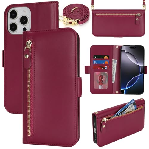 Lipvina Handyhülle für iPhone 16 Pro Max mit praktischem Band und Kartenfach - stilvolle Klapphülle mit Handykette aus hochwertigem Leder Hülle für iPhone 16 Pro Max - Rot Lipvina Handyhülle für iPhone 16 Pro Max mit praktischem Band und Kartenfach - stilvolle Klapphülle mit Handykette aus hochwertigem Leder Hülle für iPhone 16 Pro Max - Rot von Lipvina
