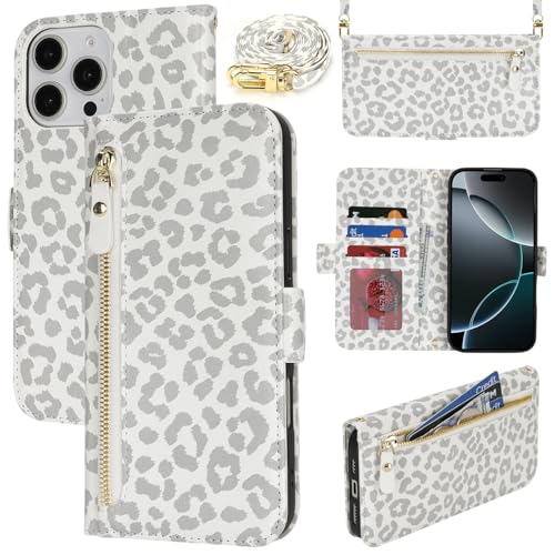 Lipvina Handyhülle für iPhone 16 Pro mit praktischem Band und Kartenfach - stilvolle Klapphülle mit Handykette aus hochwertigem Leder Hülle für iPhone 16 Pro - Weiße Leoparden Lipvina Handyhülle für iPhone 16 Pro mit praktischem Band und Kartenfach - stilvolle Klapphülle mit Handykette aus hochwertigem Leder Hülle für iPhone 16 Pro - Weiße Leoparden von Lipvina