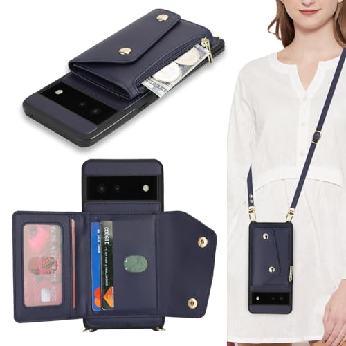 Lipvina Hülle für Google Pixel 6 Hülle mit Band Kartenhalter handyhülle Hülle für Google Pixel 6 mit Reißverschluss Band Ring Ständer Case für Frauen - Blau Lipvina Hülle für Google Pixel 6 Hülle mit Band Kartenhalter handyhülle Hülle für Google Pixel 6 mit Reißverschluss Band Ring Ständer Case für Frauen - Blau von Lipvina