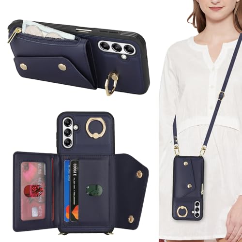 Lipvina Hülle für Samsung Galaxy A14 Hülle mit Band Kartenhalter handyhülle Hülle für Samsung Galaxy A14 mit Reißverschluss Band Ring Ständer Case für Frauen - Blau Lipvina Hülle für Samsung Galaxy A14 Hülle mit Band Kartenhalter handyhülle Hülle für Samsung Galaxy A14 mit Reißverschluss Band Ring Ständer Case für Frauen - Blau von Lipvina