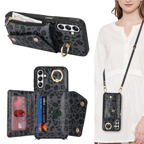 Lipvina Hülle für Samsung Galaxy A14 Hülle mit Band Kartenhalter handyhülle Hülle für Samsung Galaxy A14 mit Reißverschluss Band Ring Ständer Case für Frauen - Schwarzer Leopard Lipvina Hülle für Samsung Galaxy A14 Hülle mit Band Kartenhalter handyhülle Hülle für Samsung Galaxy A14 mit Reißverschluss Band Ring Ständer Case für Frauen - Schwarzer Leopard von Lipvina