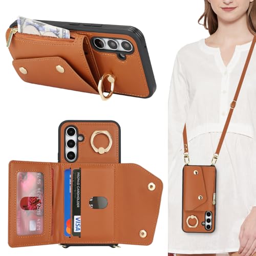 Lipvina Hülle für Samsung Galaxy A54 Hülle mit Band Kartenhalter handyhülle Hülle für Samsung Galaxy A54 mit Reißverschluss Band Ring Ständer Case für Frauen - Braun Lipvina Hülle für Samsung Galaxy A54 Hülle mit Band Kartenhalter handyhülle Hülle für Samsung Galaxy A54 mit Reißverschluss Band Ring Ständer Case für Frauen - Braun von Lipvina