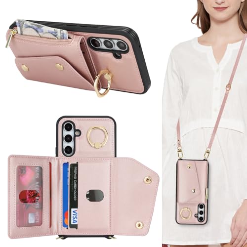 Lipvina Hülle für Samsung Galaxy A54 Hülle mit Band Kartenhalter handyhülle Hülle für Samsung Galaxy A54 mit Reißverschluss Band Ring Ständer Case für Frauen - Rosa Lipvina Hülle für Samsung Galaxy A54 Hülle mit Band Kartenhalter handyhülle Hülle für Samsung Galaxy A54 mit Reißverschluss Band Ring Ständer Case für Frauen - Rosa von Lipvina
