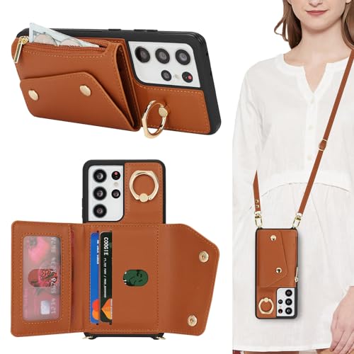 Lipvina Hülle für Samsung Galaxy S21 Ultra Hülle mit Band Kartenhalter handyhülle Hülle für Samsung Galaxy S21 Ultra mit Reißverschluss Band Ring Ständer Case für Frauen - Braun Lipvina Hülle für Samsung Galaxy S21 Ultra Hülle mit Band Kartenhalter handyhülle Hülle für Samsung Galaxy S21 Ultra mit Reißverschluss Band Ring Ständer Case für Frauen - Braun von Lipvina