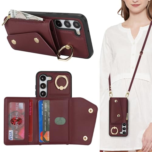 Lipvina Hülle für Samsung Galaxy S23 Hülle mit Band Kartenhalter handyhülle Hülle für Samsung Galaxy S23 mit Reißverschluss Band Ring Ständer Case für Frauen - Rot Lipvina Hülle für Samsung Galaxy S23 Hülle mit Band Kartenhalter handyhülle Hülle für Samsung Galaxy S23 mit Reißverschluss Band Ring Ständer Case für Frauen - Rot von Lipvina