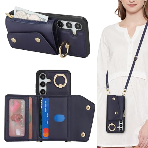 Lipvina Hülle für Samsung Galaxy S24 mit Band, Kartenhalter, Reißverschluss, Ring Ständer - Handyhülle Case für Frauen - Blau Lipvina Hülle für Samsung Galaxy S24 mit Band, Kartenhalter, Reißverschluss, Ring Ständer - Handyhülle Case für Frauen - Blau von Lipvina
