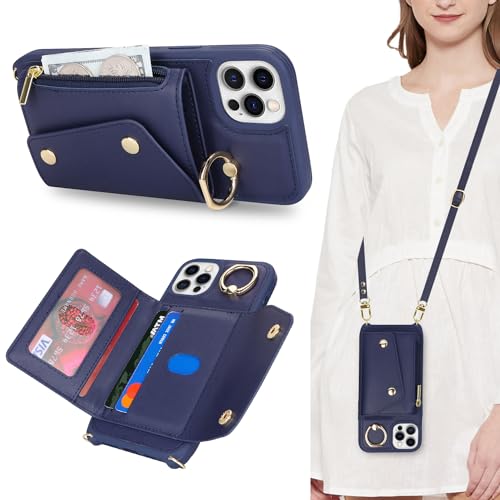 Lipvina Hülle für iPhone 12/12 Pro Hülle mit Band Kartenhalter handyhülle Hülle für iPhone 12/12 Pro mit Reißverschluss Band Ring Ständer Case für Frauen - Blau Lipvina Hülle für iPhone 12/12 Pro Hülle mit Band Kartenhalter handyhülle Hülle für iPhone 12/12 Pro mit Reißverschluss Band Ring Ständer Case für Frauen - Blau von Lipvina