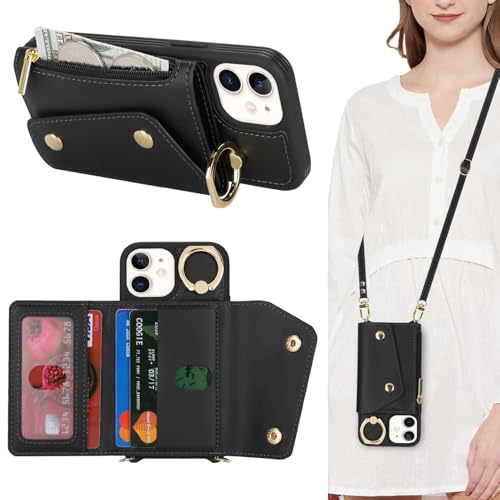 Lipvina Hülle für iPhone 12 Mini Hülle mit Band Kartenhalter handyhülle Hülle für iPhone 12 Mini mit Reißverschluss Band Ring Ständer Case für Frauen - Schwarz Lipvina Hülle für iPhone 12 Mini Hülle mit Band Kartenhalter handyhülle Hülle für iPhone 12 Mini mit Reißverschluss Band Ring Ständer Case für Frauen - Schwarz von Lipvina