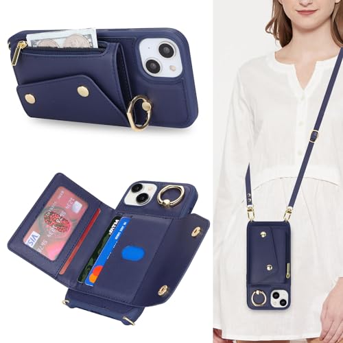 Lipvina Hülle für iPhone 14 Plus Hülle mit Band Kartenhalter handyhülle Hülle für iPhone 14 Plus mit Reißverschluss Band Ring Ständer Case für Frauen - Blau Lipvina Hülle für iPhone 14 Plus Hülle mit Band Kartenhalter handyhülle Hülle für iPhone 14 Plus mit Reißverschluss Band Ring Ständer Case für Frauen - Blau von Lipvina