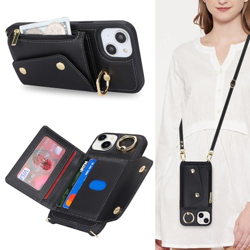 Lipvina Hülle für iPhone 14 Plus Hülle mit Band Kartenhalter handyhülle Hülle für iPhone 14 Plus mit Reißverschluss Band Ring Ständer Case für Frauen - Schwarz Lipvina Hülle für iPhone 14 Plus Hülle mit Band Kartenhalter handyhülle Hülle für iPhone 14 Plus mit Reißverschluss Band Ring Ständer Case für Frauen - Schwarz von Lipvina