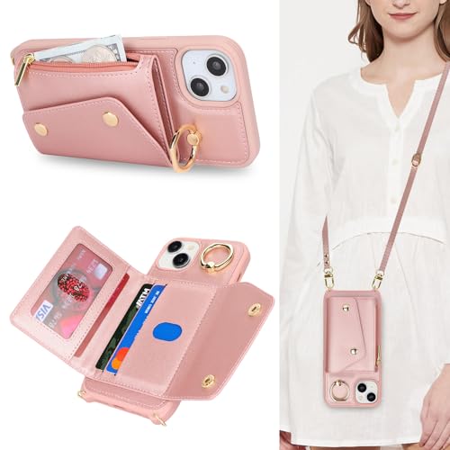 Lipvina Hülle für iPhone 15 Hülle mit Band RFID Kartenhalter handyhülle Hülle für iPhone 15 mit Reißverschluss Band Ring Ständer Case für Frauen - Rosa Lipvina Hülle für iPhone 15 Hülle mit Band RFID Kartenhalter handyhülle Hülle für iPhone 15 mit Reißverschluss Band Ring Ständer Case für Frauen - Rosa von Lipvina