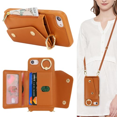 Lipvina Hülle für iPhone 7/8/SE 2020/SE 2022 Hülle mit Band Kartenhalter handyhülle Hülle für iPhone 7/8/SE 2020/SE 2022 mit Reißverschluss Band Ring Ständer Case für Frauen - Braun Lipvina Hülle für iPhone 7/8/SE 2020/SE 2022 Hülle mit Band Kartenhalter handyhülle Hülle für iPhone 7/8/SE 2020/SE 2022 mit Reißverschluss Band Ring Ständer Case für Frauen - Braun von Lipvina