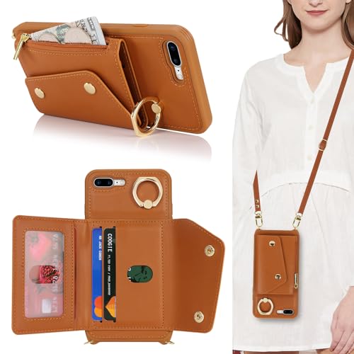 Lipvina Hülle für iPhone 7 Plus/8 Plus Hülle mit Band Kartenhalter handyhülle Hülle für iPhone 7 Plus/8 Plus mit Reißverschluss Band Ring Ständer Case für Frauen - Braun Lipvina Hülle für iPhone 7 Plus/8 Plus Hülle mit Band Kartenhalter handyhülle Hülle für iPhone 7 Plus/8 Plus mit Reißverschluss Band Ring Ständer Case für Frauen - Braun von Lipvina