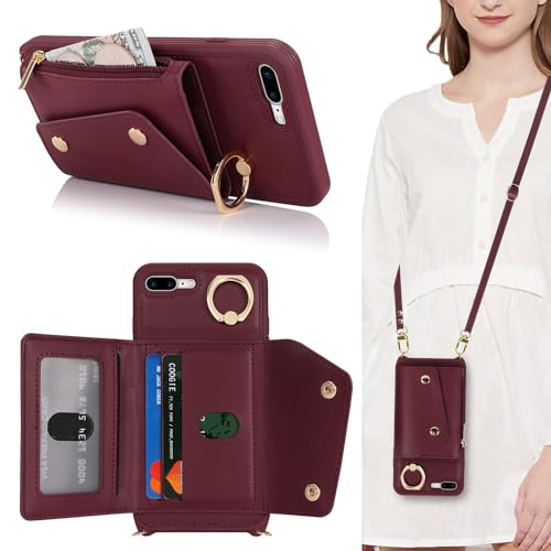 Lipvina Hülle für iPhone 7 Plus/8 Plus Hülle mit Band Kartenhalter handyhülle Hülle für iPhone 7 Plus/8 Plus mit Reißverschluss Band Ring Ständer Case für Frauen - Rot Lipvina Hülle für iPhone 7 Plus/8 Plus Hülle mit Band Kartenhalter handyhülle Hülle für iPhone 7 Plus/8 Plus mit Reißverschluss Band Ring Ständer Case für Frauen - Rot von Lipvina