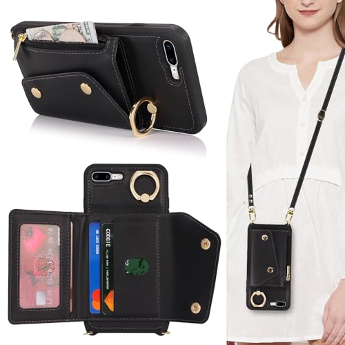 Lipvina Hülle für iPhone 7 Plus/8 Plus Hülle mit Band Kartenhalter handyhülle Hülle für iPhone 7 Plus/8 Plus mit Reißverschluss Band Ring Ständer Case für Frauen - Schwarz Lipvina Hülle für iPhone 7 Plus/8 Plus Hülle mit Band Kartenhalter handyhülle Hülle für iPhone 7 Plus/8 Plus mit Reißverschluss Band Ring Ständer Case für Frauen - Schwarz von Lipvina