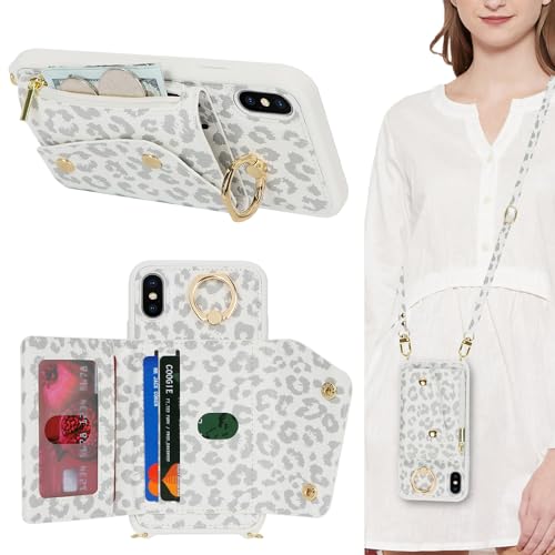Lipvina Hülle für iPhone X/XS Hülle mit Band Kartenhalter handyhülle Hülle für iPhone X/XS mit Reißverschluss Band Ring Ständer Case für Frauen - Weiße Leoparden Lipvina Hülle für iPhone X/XS Hülle mit Band Kartenhalter handyhülle Hülle für iPhone X/XS mit Reißverschluss Band Ring Ständer Case für Frauen - Weiße Leoparden von Lipvina