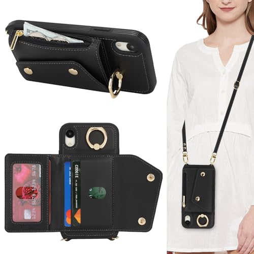 Lipvina Hülle für iPhone XR Hülle mit Band Kartenhalter handyhülle Hülle für iPhone XR mit Reißverschluss Band Ring Ständer Case für Frauen - Schwarz Lipvina Hülle für iPhone XR Hülle mit Band Kartenhalter handyhülle Hülle für iPhone XR mit Reißverschluss Band Ring Ständer Case für Frauen - Schwarz von Lipvina