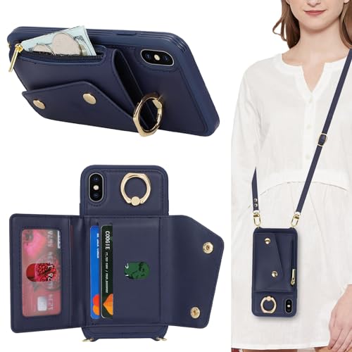 Lipvina Hülle für iPhone XS Max Hülle mit Band Kartenhalter handyhülle Hülle für iPhone XS Max mit Reißverschluss Band Ring Ständer Case für Frauen - Blau Lipvina Hülle für iPhone XS Max Hülle mit Band Kartenhalter handyhülle Hülle für iPhone XS Max mit Reißverschluss Band Ring Ständer Case für Frauen - Blau von Lipvina