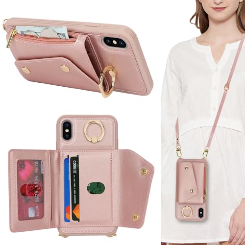 Lipvina Hülle für iPhone XS Max Hülle mit Band Kartenhalter handyhülle Hülle für iPhone XS Max mit Reißverschluss Band Ring Ständer Case für Frauen - Rosa Lipvina Hülle für iPhone XS Max Hülle mit Band Kartenhalter handyhülle Hülle für iPhone XS Max mit Reißverschluss Band Ring Ständer Case für Frauen - Rosa von Lipvina