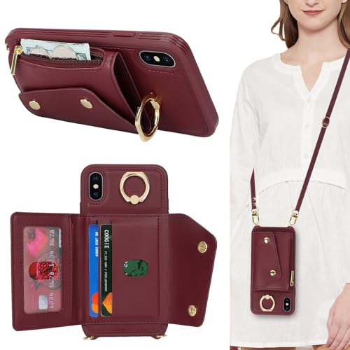 Lipvina Hülle für iPhone XS Max Hülle mit Band Kartenhalter handyhülle Hülle für iPhone XS Max mit Reißverschluss Band Ring Ständer Case für Frauen - Rot Lipvina Hülle für iPhone XS Max Hülle mit Band Kartenhalter handyhülle Hülle für iPhone XS Max mit Reißverschluss Band Ring Ständer Case für Frauen - Rot von Lipvina