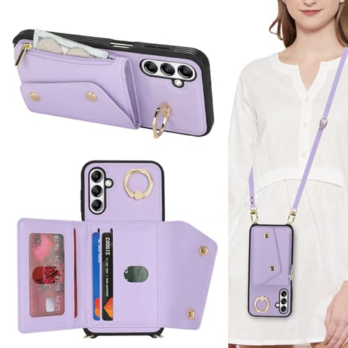 Lipvina Schutzhülle für Samsung Galaxy A14 5G mit Kartenfach und Riemen, Reißverschlussfach, Umhängeband, Kreditkartenhalter, Standring, niedliche Handy-Brieftaschen-Schutzhülle für Damen (lila, 17,7 Lipvina Schutzhülle für Samsung Galaxy A14 5G mit Kartenfach und Riemen, Reißverschlussfach, Umhängeband, Kreditkartenhalter, Standring, niedliche Handy-Brieftaschen-Schutzhülle für Damen (lila, 17,7 von Lipvina