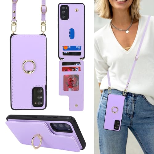 Lipvina Schutzhülle für Samsung Galaxy Note 20 Ultra mit Kartenfach und Riemen, für Damen, Umhängeband, Ringständer, Schnappverschluss, Handy-Brieftaschen-Hüllen 17,5 cm (6,9 Zoll), Violett von Lipvina
