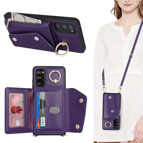 Lipvina Schutzhülle für Samsung Galaxy S20 FE mit Kartenfach und Riemen, Reißverschlussfach, Umhängeband, Kreditkartenhalter, Standring, niedliche Handy-Schutzhülle für Damen (Dunkelviolett, 16,5 cm) Lipvina Schutzhülle für Samsung Galaxy S20 FE mit Kartenfach und Riemen, Reißverschlussfach, Umhängeband, Kreditkartenhalter, Standring, niedliche Handy-Schutzhülle für Damen (Dunkelviolett, 16,5 cm) von Lipvina