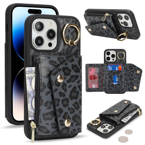 Lipvina für iPhone 14 Pro Hülle mit Kartenhalter Handyhülle mit Schlüsselanhänger Hülle geldbörse Leder Reißverschluss für Herren und Damen - Schwarzer Leopard Lipvina für iPhone 14 Pro Hülle mit Kartenhalter Handyhülle mit Schlüsselanhänger Hülle geldbörse Leder Reißverschluss für Herren und Damen - Schwarzer Leopard von Lipvina