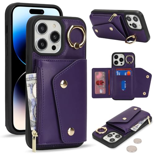 Lipvina für iPhone 14 Pro Hülle mit Kartenhalter Handyhülle mit Schlüsselanhänger Hülle geldbörse Leder Reißverschluss für Herren und Damen - Tief Violett Lipvina für iPhone 14 Pro Hülle mit Kartenhalter Handyhülle mit Schlüsselanhänger Hülle geldbörse Leder Reißverschluss für Herren und Damen - Tief Violett von Lipvina