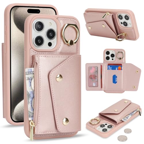 Lipvina für iPhone 15 Pro Max Hülle mit Kartenhalter Handyhülle mit Schlüsselanhänger Hülle geldbörse Leder Reißverschluss für Herren und Damen - Roségold Lipvina für iPhone 15 Pro Max Hülle mit Kartenhalter Handyhülle mit Schlüsselanhänger Hülle geldbörse Leder Reißverschluss für Herren und Damen - Roségold von Lipvina