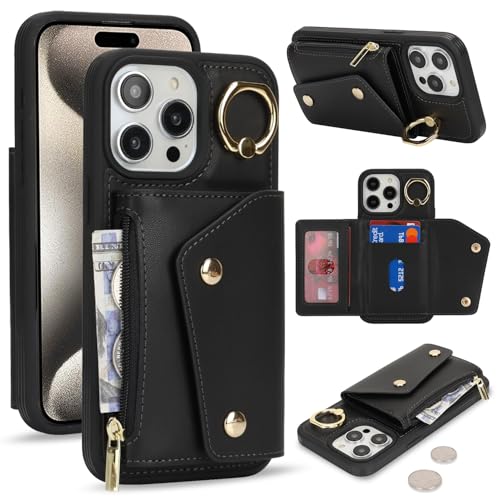 Lipvina für iPhone 15 Pro Max Hülle mit Kartenhalter Handyhülle mit Schlüsselanhänger Hülle geldbörse Leder Reißverschluss für Herren und Damen - Schwarzer Lipvina für iPhone 15 Pro Max Hülle mit Kartenhalter Handyhülle mit Schlüsselanhänger Hülle geldbörse Leder Reißverschluss für Herren und Damen - Schwarzer von Lipvina
