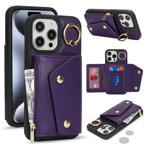Lipvina für iPhone 15 Pro Hülle mit Kartenhalter Handyhülle mit Schlüsselanhänger Hülle geldbörse Leder Reißverschluss für Herren und Damen - Tief Violett Lipvina für iPhone 15 Pro Hülle mit Kartenhalter Handyhülle mit Schlüsselanhänger Hülle geldbörse Leder Reißverschluss für Herren und Damen - Tief Violett von Lipvina