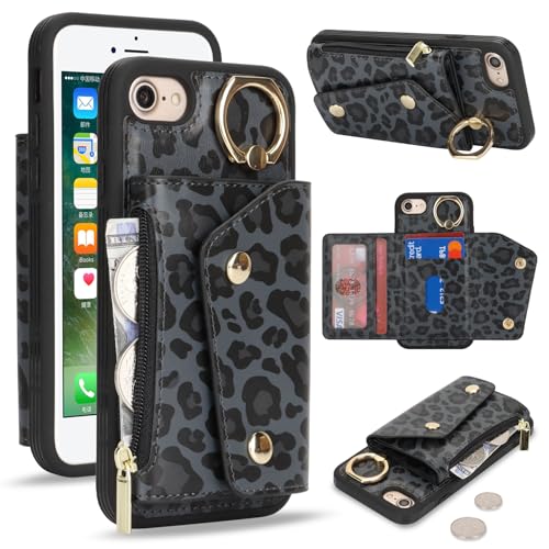 Lipvina für iPhone 7/8/SE2020/SE2022 Hülle mit Kartenhalter Handyhülle mit Schlüsselanhänger Hülle geldbörse Leder Reißverschluss für Herren und Damen - Schwarzer Leopard Lipvina für iPhone 7/8/SE2020/SE2022 Hülle mit Kartenhalter Handyhülle mit Schlüsselanhänger Hülle geldbörse Leder Reißverschluss für Herren und Damen - Schwarzer Leopard von Lipvina