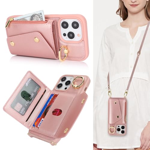 Lipvina Hülle für iPhone 13 Pro Max/12 Pro Max Hülle mit Band Kartenhalter handyhülle Hülle für iPhone 13 Pro Max/12 Pro Max mit Reißverschluss Band Ring Ständer Case für Frauen - Rosa Lipvina Hülle für iPhone 13 Pro Max/12 Pro Max Hülle mit Band Kartenhalter handyhülle Hülle für iPhone 13 Pro Max/12 Pro Max mit Reißverschluss Band Ring Ständer Case für Frauen - Rosa von Lipvina