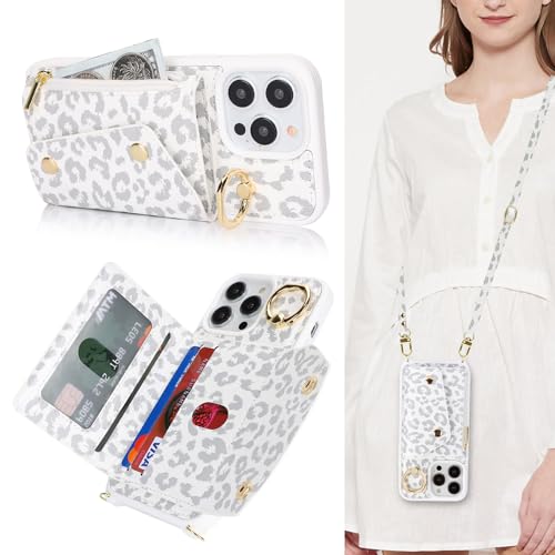 Lipvina Hülle für iPhone 13 Pro Max/12 Pro Max Hülle mit Band Kartenhalter handyhülle Hülle für mit Reißverschluss Band Ring Ständer Case für Frauen - Weiße Leoparden Lipvina Hülle für iPhone 13 Pro Max/12 Pro Max Hülle mit Band Kartenhalter handyhülle Hülle für mit Reißverschluss Band Ring Ständer Case für Frauen - Weiße Leoparden von Lipvina