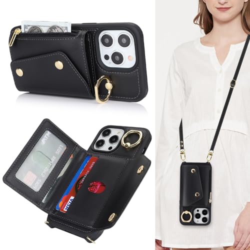 Lipvina Hülle für iPhone 14 Pro Max Hülle mit Band Kartenhalter handyhülle Hülle für iPhone 14 Pro Max mit Reißverschluss Band Ring Ständer Case für Frauen - Schwarz Lipvina Hülle für iPhone 14 Pro Max Hülle mit Band Kartenhalter handyhülle Hülle für iPhone 14 Pro Max mit Reißverschluss Band Ring Ständer Case für Frauen - Schwarz von Lipvina