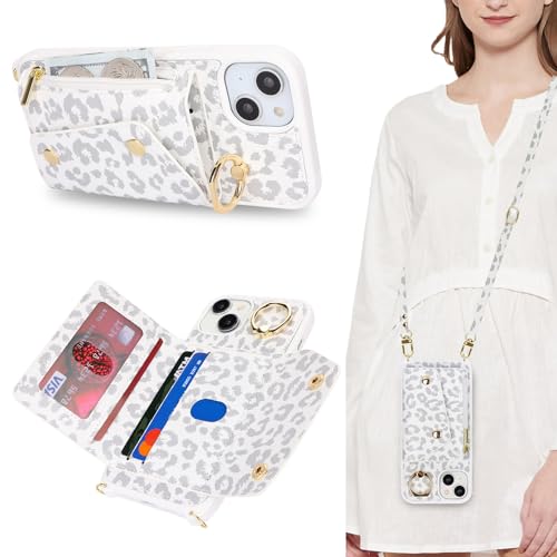 Lipvina Hülle für iPhone 15 Hülle mit Band Kartenhalter handyhülle Hülle für iPhone 15 mit Reißverschluss Band Ring Ständer Case für Frauen - Weiße Leoparden Lipvina Hülle für iPhone 15 Hülle mit Band Kartenhalter handyhülle Hülle für iPhone 15 mit Reißverschluss Band Ring Ständer Case für Frauen - Weiße Leoparden von Lipvina
