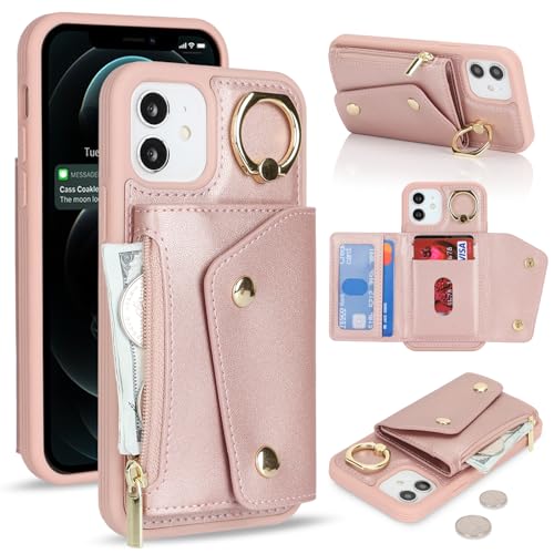 Lipvina für iPhone 12/12 Pro Hülle mit Kartenhalter Handyhülle mit Schlüsselanhänger Hülle geldbörse Leder Reißverschluss für Herren und Damen - Roségold Lipvina für iPhone 12/12 Pro Hülle mit Kartenhalter Handyhülle mit Schlüsselanhänger Hülle geldbörse Leder Reißverschluss für Herren und Damen - Roségold von Lipvina
