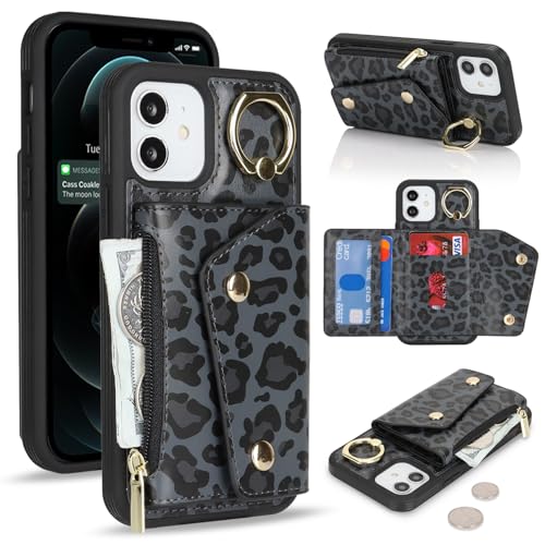 Lipvina für iPhone 12/12 Pro Hülle mit Kartenhalter Handyhülle mit Schlüsselanhänger Hülle geldbörse Leder Reißverschluss für Herren und Damen - Schwarzer Leopard Lipvina für iPhone 12/12 Pro Hülle mit Kartenhalter Handyhülle mit Schlüsselanhänger Hülle geldbörse Leder Reißverschluss für Herren und Damen - Schwarzer Leopard von Lipvina