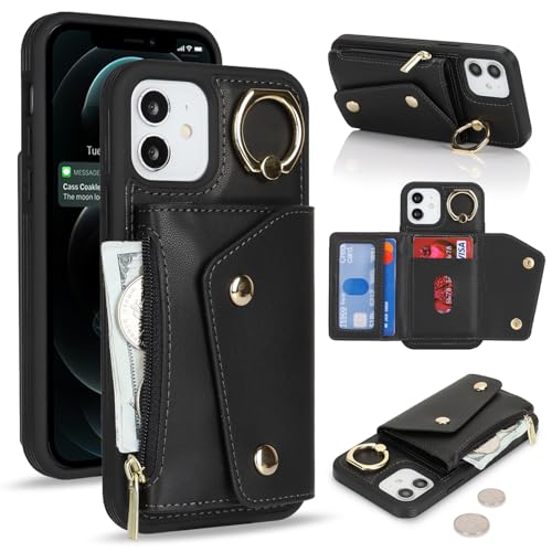 Lipvina für iPhone 12/12 Pro Hülle mit Kartenhalter Handyhülle mit Schlüsselanhänger Hülle geldbörse Leder Reißverschluss für Herren und Damen - Schwarzer Lipvina für iPhone 12/12 Pro Hülle mit Kartenhalter Handyhülle mit Schlüsselanhänger Hülle geldbörse Leder Reißverschluss für Herren und Damen - Schwarzer von Lipvina