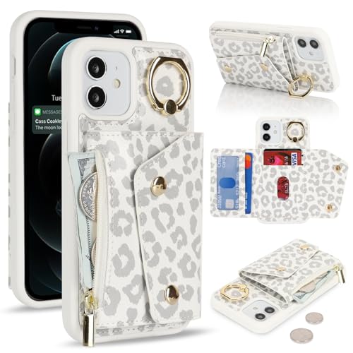 Lipvina für iPhone 12/12 Pro Hülle mit Kartenhalter Handyhülle mit Schlüsselanhänger Hülle geldbörse Leder Reißverschluss für Herren und Damen - Weißer Leopard Lipvina für iPhone 12/12 Pro Hülle mit Kartenhalter Handyhülle mit Schlüsselanhänger Hülle geldbörse Leder Reißverschluss für Herren und Damen - Weißer Leopard von Lipvina