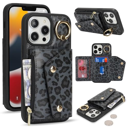 Lipvina für iPhone 13 Pro Hülle mit Kartenhalter Handyhülle mit Schlüsselanhänger Hülle geldbörse Leder Reißverschluss für Herren und Damen - Schwarzer Leopard Lipvina für iPhone 13 Pro Hülle mit Kartenhalter Handyhülle mit Schlüsselanhänger Hülle geldbörse Leder Reißverschluss für Herren und Damen - Schwarzer Leopard von Lipvina