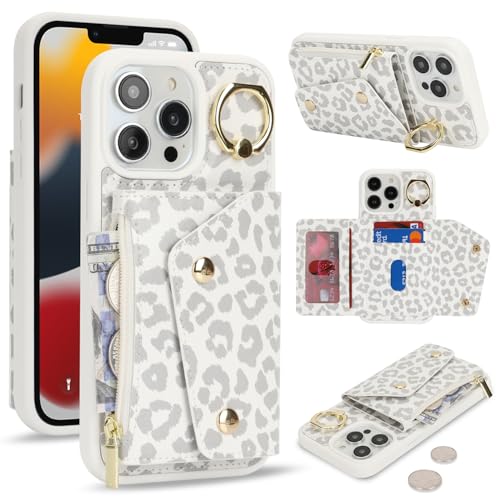 Lipvina für iPhone 13 Pro Hülle mit Kartenhalter Handyhülle mit Schlüsselanhänger Hülle geldbörse Leder Reißverschluss für Herren und Damen - Weißer Leopard Lipvina für iPhone 13 Pro Hülle mit Kartenhalter Handyhülle mit Schlüsselanhänger Hülle geldbörse Leder Reißverschluss für Herren und Damen - Weißer Leopard von Lipvina