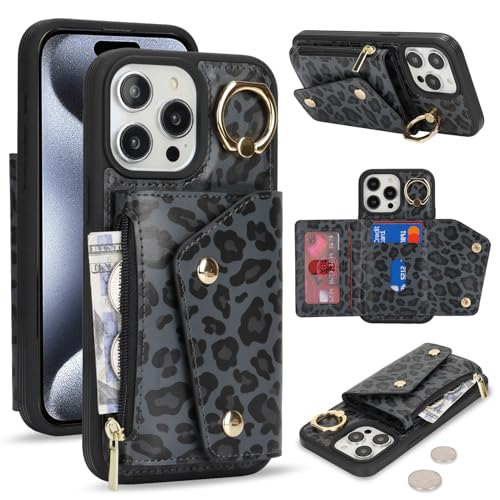 Lipvina für iPhone 13 Pro Max Hülle mit Kartenhalter Handyhülle mit Schlüsselanhänger Hülle geldbörse Leder Reißverschluss für Herren und Damen - Schwarzer Leopard Lipvina für iPhone 13 Pro Max Hülle mit Kartenhalter Handyhülle mit Schlüsselanhänger Hülle geldbörse Leder Reißverschluss für Herren und Damen - Schwarzer Leopard von Lipvina