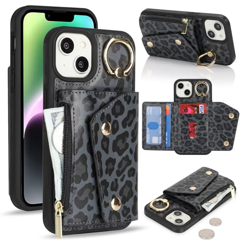 Lipvina für iPhone 14/13 Hülle mit Kartenhalter Handyhülle mit Schlüsselanhänger Hülle geldbörse Leder Reißverschluss für Herren und Damen - Schwarzer Leopard Lipvina für iPhone 14/13 Hülle mit Kartenhalter Handyhülle mit Schlüsselanhänger Hülle geldbörse Leder Reißverschluss für Herren und Damen - Schwarzer Leopard von Lipvina