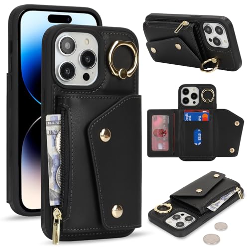 Lipvina für iPhone 14 Pro Hülle mit Kartenhalter Handyhülle mit Schlüsselanhänger Hülle geldbörse Leder Reißverschluss für Herren und Damen - Schwarzer Lipvina für iPhone 14 Pro Hülle mit Kartenhalter Handyhülle mit Schlüsselanhänger Hülle geldbörse Leder Reißverschluss für Herren und Damen - Schwarzer von Lipvina