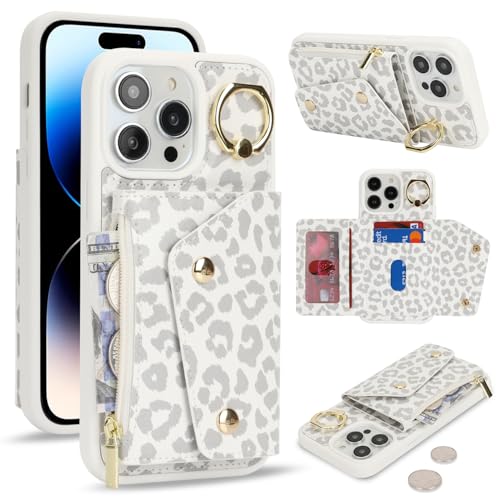 Lipvina für iPhone 14 Pro Hülle mit Kartenhalter Handyhülle mit Schlüsselanhänger Hülle geldbörse Leder Reißverschluss für Herren und Damen - Weißer Leopard Lipvina für iPhone 14 Pro Hülle mit Kartenhalter Handyhülle mit Schlüsselanhänger Hülle geldbörse Leder Reißverschluss für Herren und Damen - Weißer Leopard von Lipvina